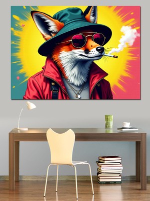 Şapkalı Tilki Figürü Dekoratif Kanvas - Mdf Ahşap Tablo