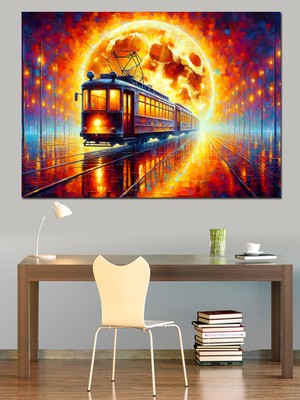 Turuncu Tramvay Dekoratif Kanvas - Mdf Ahşap Tablo