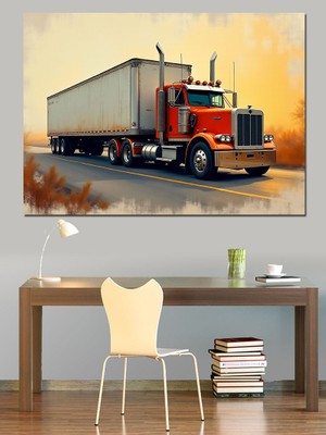 Kırmızı Tır Yolda Dekoratif Kanvas - Mdf Ahşap Tablo