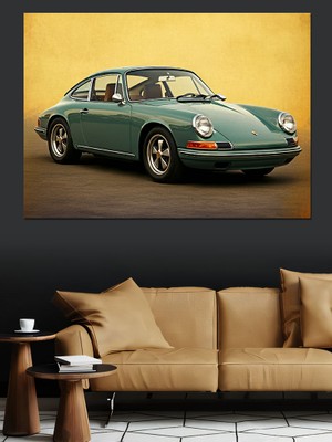 Yeşil Klasik Araba Tasarımı Dekoratif Kanvas - Mdf Ahşap Tablo