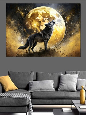 Dolunay ve Bozkurt Dekoratif Kanvas - Mdf Ahşap Tablo