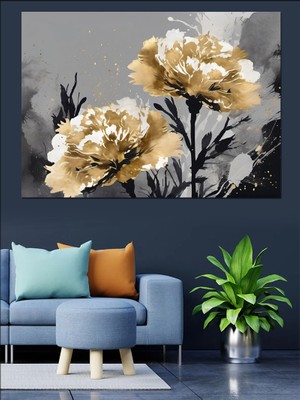 Gold Karanfil Çiçeği Dekoratif Kanvas - Mdf Ahşap Tablo