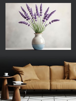 Lavanta Çiçek Vazosu Dekoratif Kanvas - Mdf Ahşap Tablo