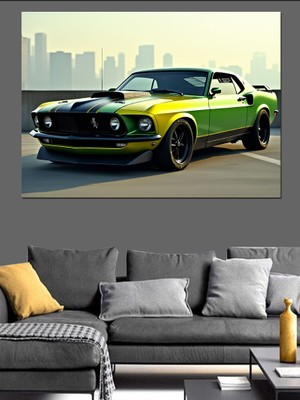 Yeşil Klasik Araba Dekoratif Kanvas - Mdf Ahşap Tablo