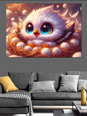 Yuvadaki Sevimli Kuş Dekoratif Kanvas - Mdf Ahşap Tablo