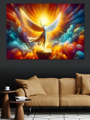 Renkli Boyalar ve Melek Heykeli Dekoratif Kanvas - Mdf Ahşap Tablo