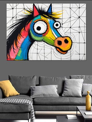 Renkli At Dekoratif Kanvas - Mdf Ahşap Tablo