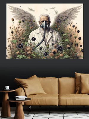 Çiçekli Melek Dekoratif Kanvas - Mdf Ahşap Tablo