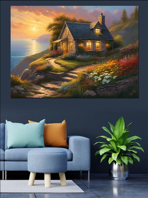 Retro Deniz Kenarı Ev Dekoratif Kanvas - Mdf Ahşap Tablo