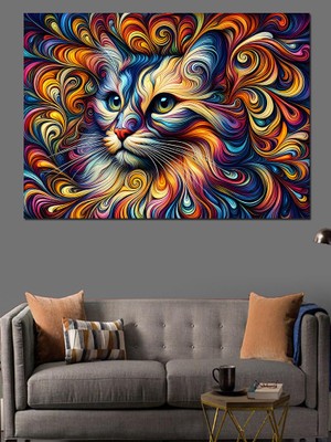 Soyut Desenler ve Kedi Dekoratif Kanvas - Mdf Ahşap Tablo