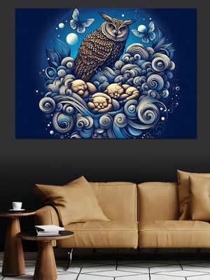 Baykuş ve Kediler Dekoratif Kanvas - Mdf Ahşap Tablo