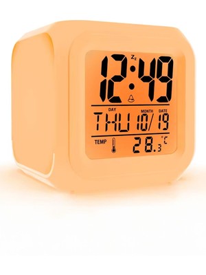 7 Renk Değişen Çocuk Masa Saati Çocuk Saat Alarmlı Sıcaklık Göstergeli Alarm Saat