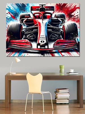 Beyaz Formula 1 Aracı Dekoratif Kanvas - Mdf Ahşap Tablo