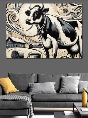 Soyut Inek Dekoratif Kanvas - Mdf Ahşap Tablo