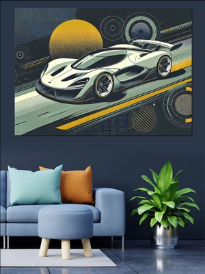 Uzayda Beyaz Araba Dekoratif Kanvas - Mdf Ahşap Tablo
