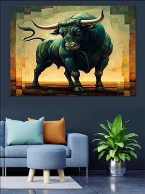 Güçlü Boğa Figürü Dekoratif Kanvas - Mdf Ahşap Tablo