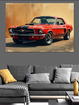Kırmızı Mustang Araba Dekoratif Kanvas - Mdf Ahşap Tablo