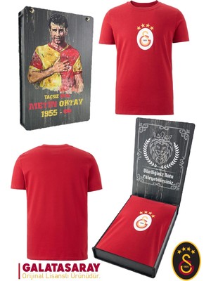 Galatasaray  Lisanslı  Arma T-Shirt Kişiye Özel Metin Oktay Baskılı Ahşap Kutulu