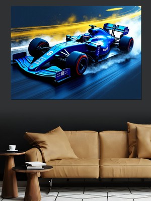 Mavi Formula 1 Arabası Dekoratif Kanvas - Mdf Ahşap Tablo