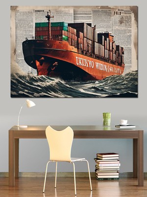 Kırmızı Yük Gemisi Dekoratif Kanvas - Mdf Ahşap Tablo