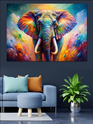 Renkli Fil Dekoratif Kanvas - Mdf Ahşap Tablo