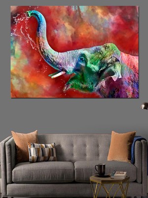 Renkli Boyalar ve Fil Dekoratif Kanvas - Mdf Ahşap Tablo