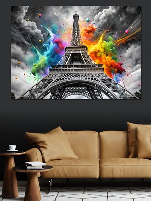 Eyfel Kulesi ve Renkler Dekoratif Kanvas - Mdf Ahşap Tablo