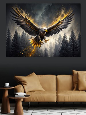 Ormanda Uçan Kartal Dekoratif Kanvas - Mdf Ahşap Tablo