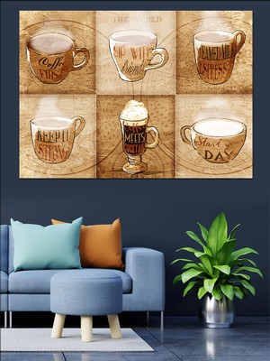 Kahve Temalı Dekoratif Kanvas - Mdf Ahşap Tablo