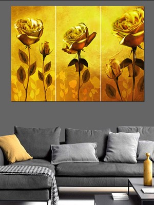 Sarı Güller Dekoratif Kanvas - Mdf Ahşap Tablo