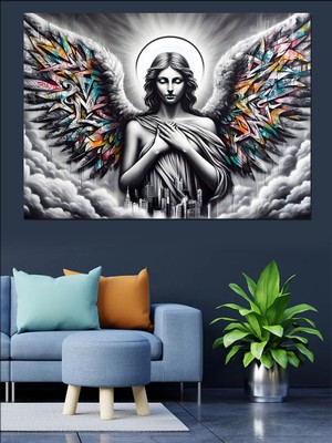 Kanatlı Melek Dekoratif Kanvas - Mdf Ahşap Tablo