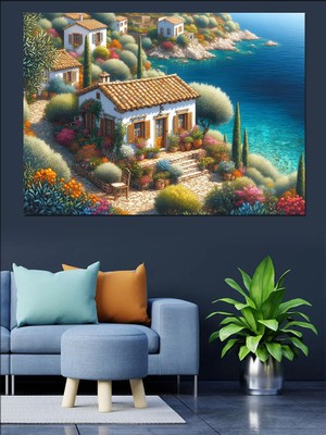 Deniz Kenarındaki Evler Dekoratif Kanvas - Mdf Ahşap Tablo