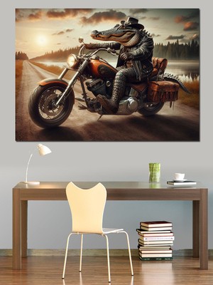 Motosikletli Sürücü Dekoratif Kanvas - Mdf Ahşap Tablo