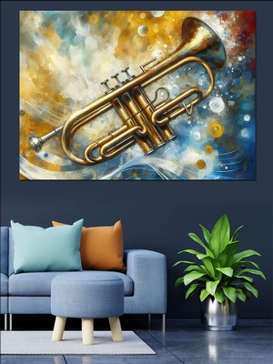 Parlak Altın Trompet Dekoratif Kanvas - Mdf Ahşap Tablo