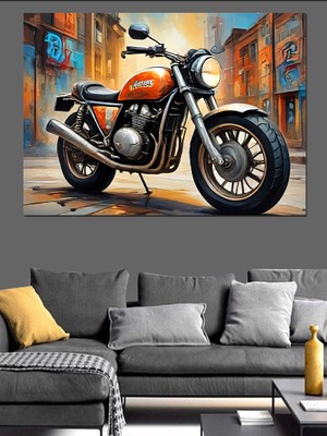 Turuncu Chopper Motosiklet Dekoratif Kanvas - Mdf Ahşap Tablo