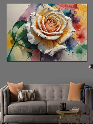 Beyaz Gül Dekoratif Kanvas - Mdf Ahşap Tablo