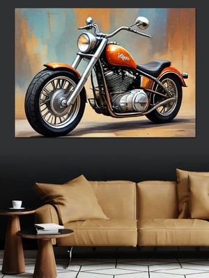 Turuncu Chopper Motosiklet Dekoratif Kanvas - Mdf Ahşap Tablo