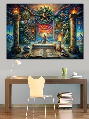 Mistik Semboller ve Evrenin Kapısı Dekoratif Kanvas - Mdf Ahşap Tablo