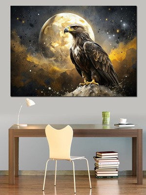 Dolunay ve Kartal Dekoratif Kanvas - Mdf Ahşap Tablo