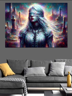 Gözleri Kapalı Kadın Dekoratif Kanvas - Mdf Ahşap Tablo