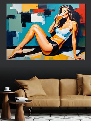 Bira Içen Nü Kadın Dekoratif Kanvas - Mdf Ahşap Tablo