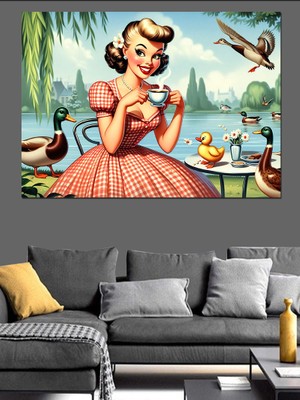 Çay Saati Kadını Dekoratif Kanvas - Mdf Ahşap Tablo