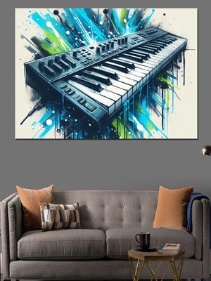 Neon Klavye Dekoratif Kanvas - Mdf Ahşap Tablo