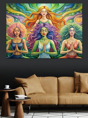 Yoga Yapan Kadınlar Dekoratif Kanvas - Mdf Ahşap Tablo