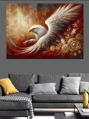 Beyaz Kanatlı Kartal Dekoratif Kanvas - Mdf Ahşap Tablo