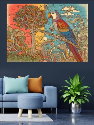 Renkli Kuş Dekoratif Kanvas - Mdf Ahşap Tablo