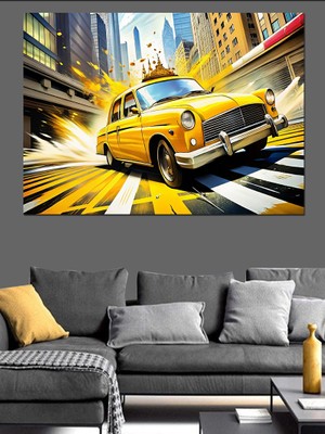 Sarı Taksi Dekoratif Kanvas - Mdf Ahşap Tablo