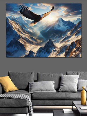 Dağ Zirvesindeki Kartal Dekoratif Kanvas - Mdf Ahşap Tablo