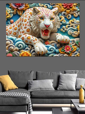 Bulutlardaki Leopar Dekoratif Kanvas - Mdf Ahşap Tablo