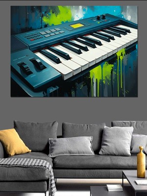 Neon Klavye Dekoratif Kanvas - Mdf Ahşap Tablo